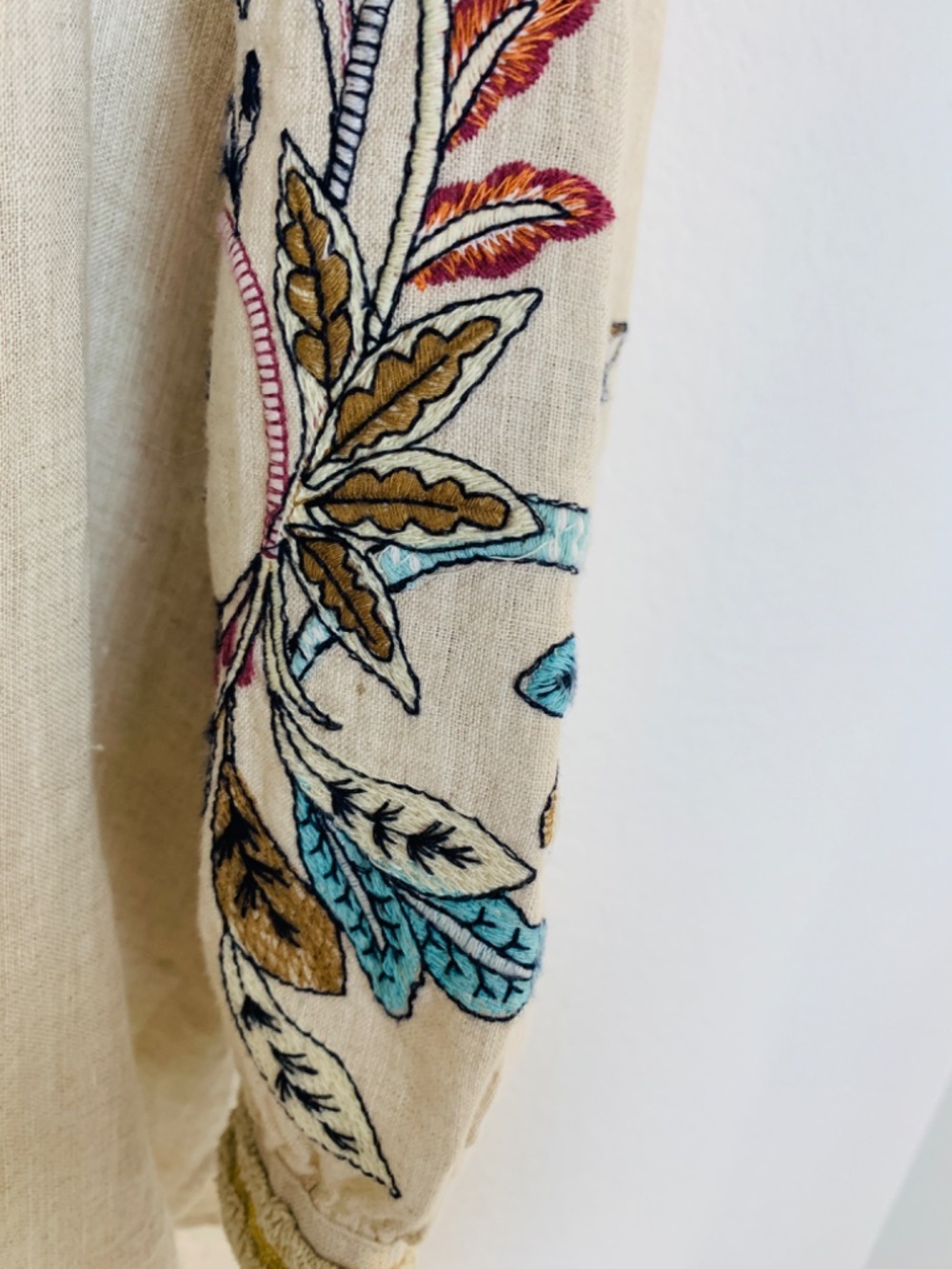 Chico's Embroidered Linen Peasant Top Womens Size12 Tunic Boho Festival Hippie - Picture 11 of 16